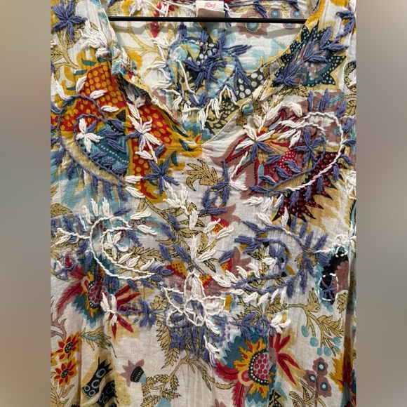 Raj Cotton Embroidered Floral Multicolor Lightweigt Tunic Top Medium - Picture 3 of 7
